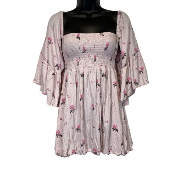 Free People Lana Off‎ The Shoulder Floral Top in Cloud Berry Combo Size S - Picture 3 of 11